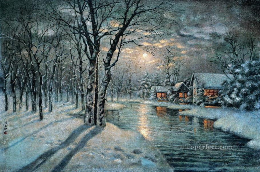 Snowing Night Yan Wenliang Landscapes from China Oil Paintings